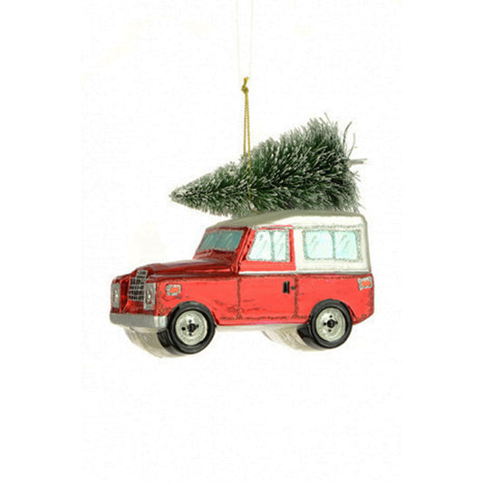Siar Classic British 4x4 Off Road Ninety Christmas Tree Hanging Ornament Red