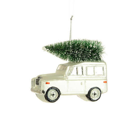 Siar Classic British 4x4 Off Road Ninety Christmas Tree Hanging Ornament White