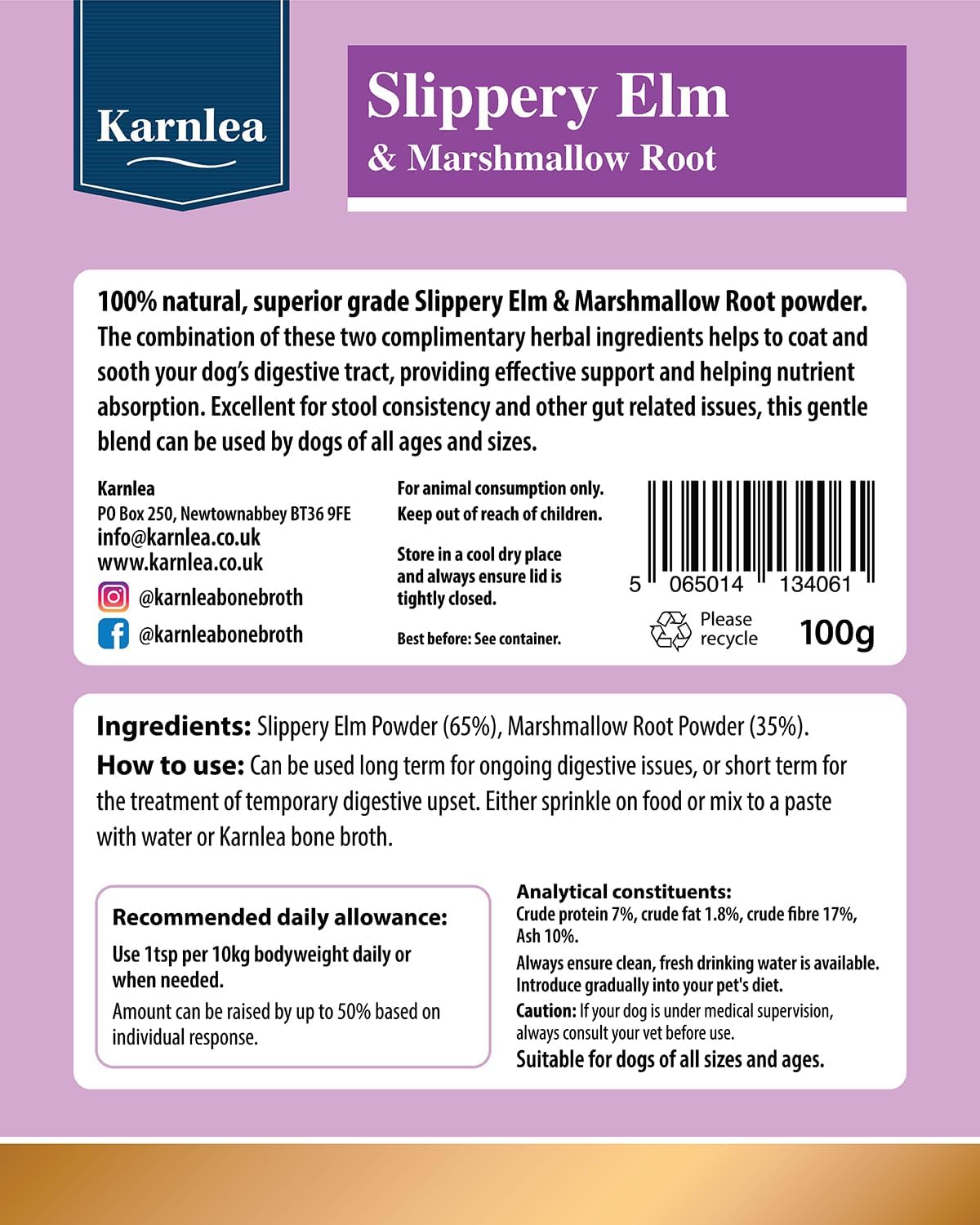 KARNLEA Slippery Elm & Marshmallow Root Powder 100g
